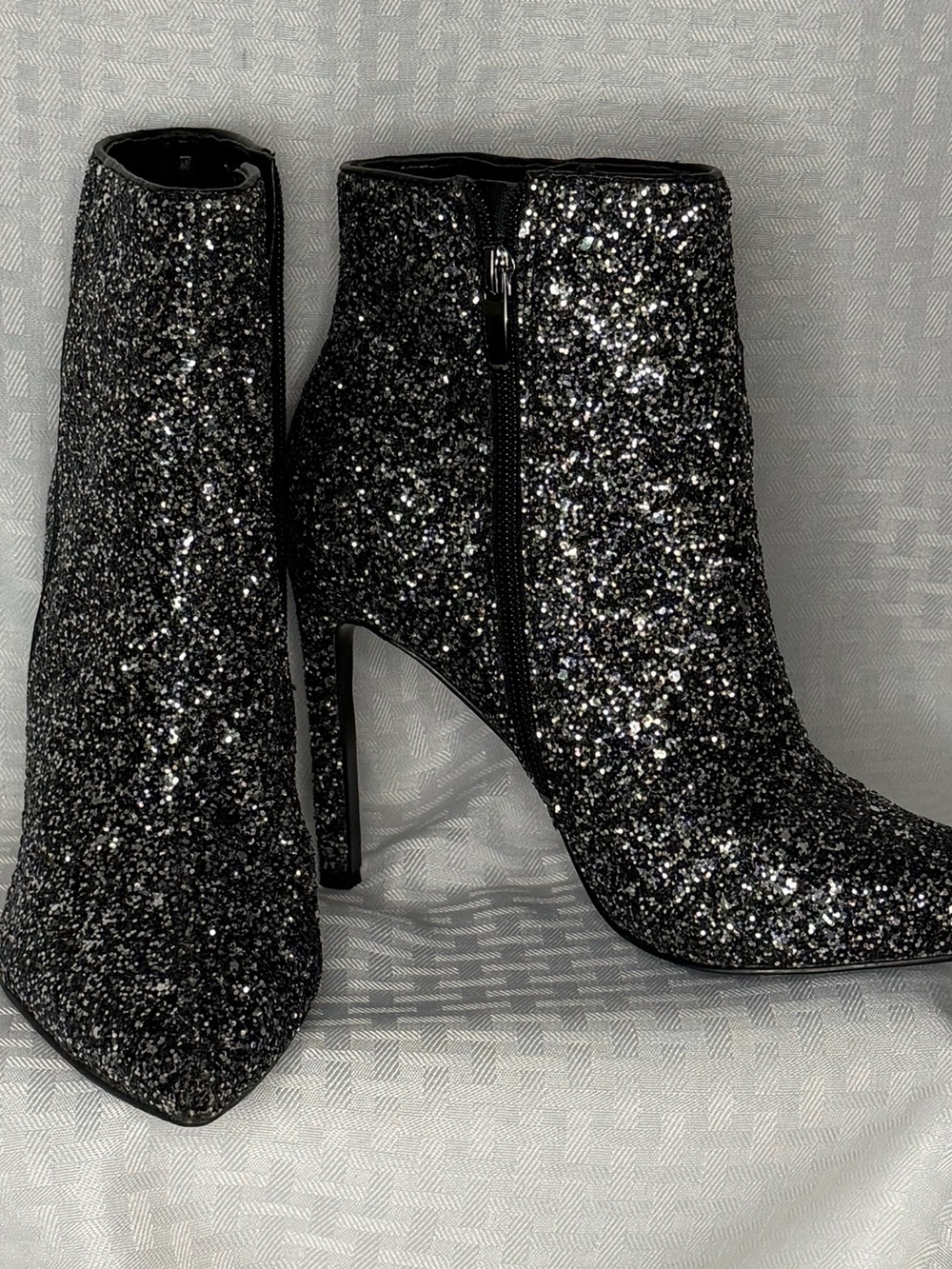 Nine West Black silver Glitter Stiletto Pointed Ankle Booties